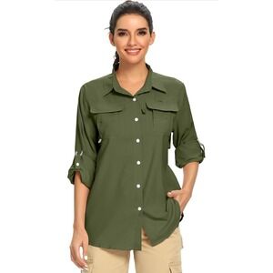 TACVASEN Long Sleeve Shirt UPF Breathable Water Resistant Women Sz XL Army Green